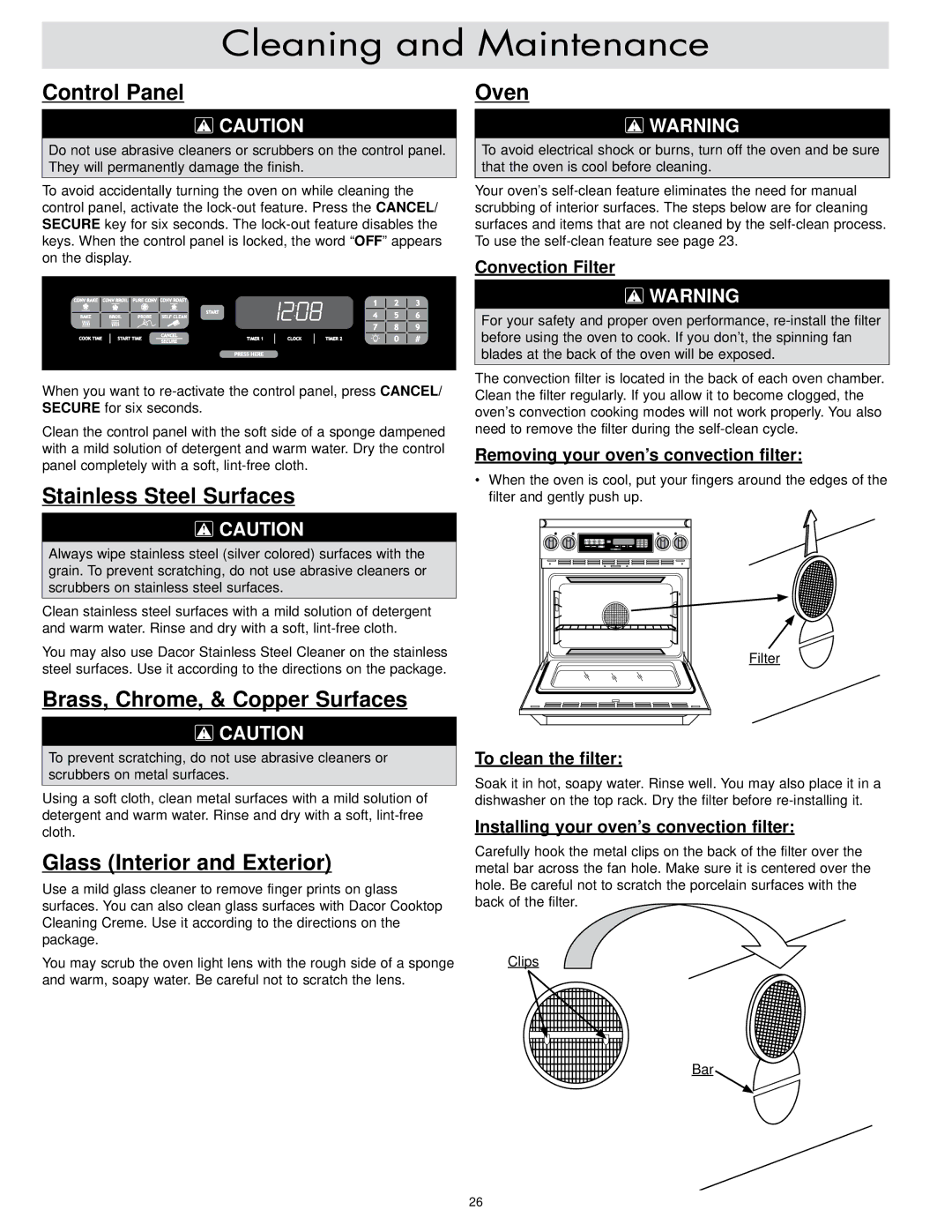 Dacor ER30D-C Control Panel, Stainless Steel Surfaces, Brass, Chrome, & Copper Surfaces, Glass Interior and Exterior, Oven 