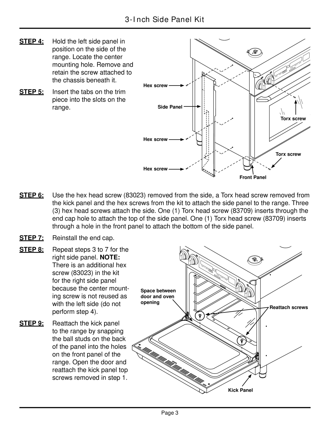 Dacor ER30DSRSCH installation instructions Hex screw Side Panel Hex screw Front Panel Torx screw 