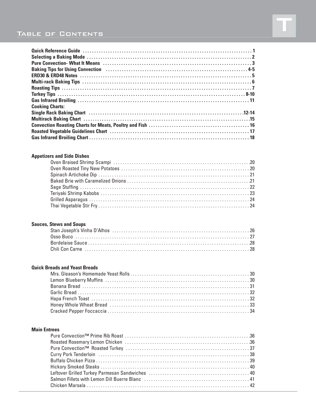 Dacor ERD60, ERD36, ERD30, ERD48 manual Table of Contents 