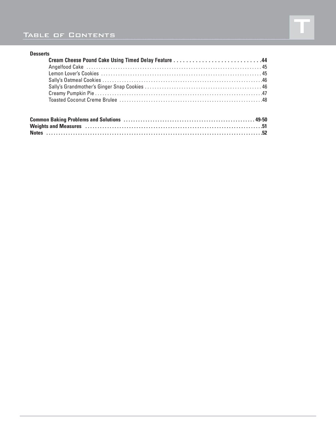 Dacor ERD36, ERD30, ERD48, ERD60 manual Common Baking Problems and Solutions Weights and Measures 