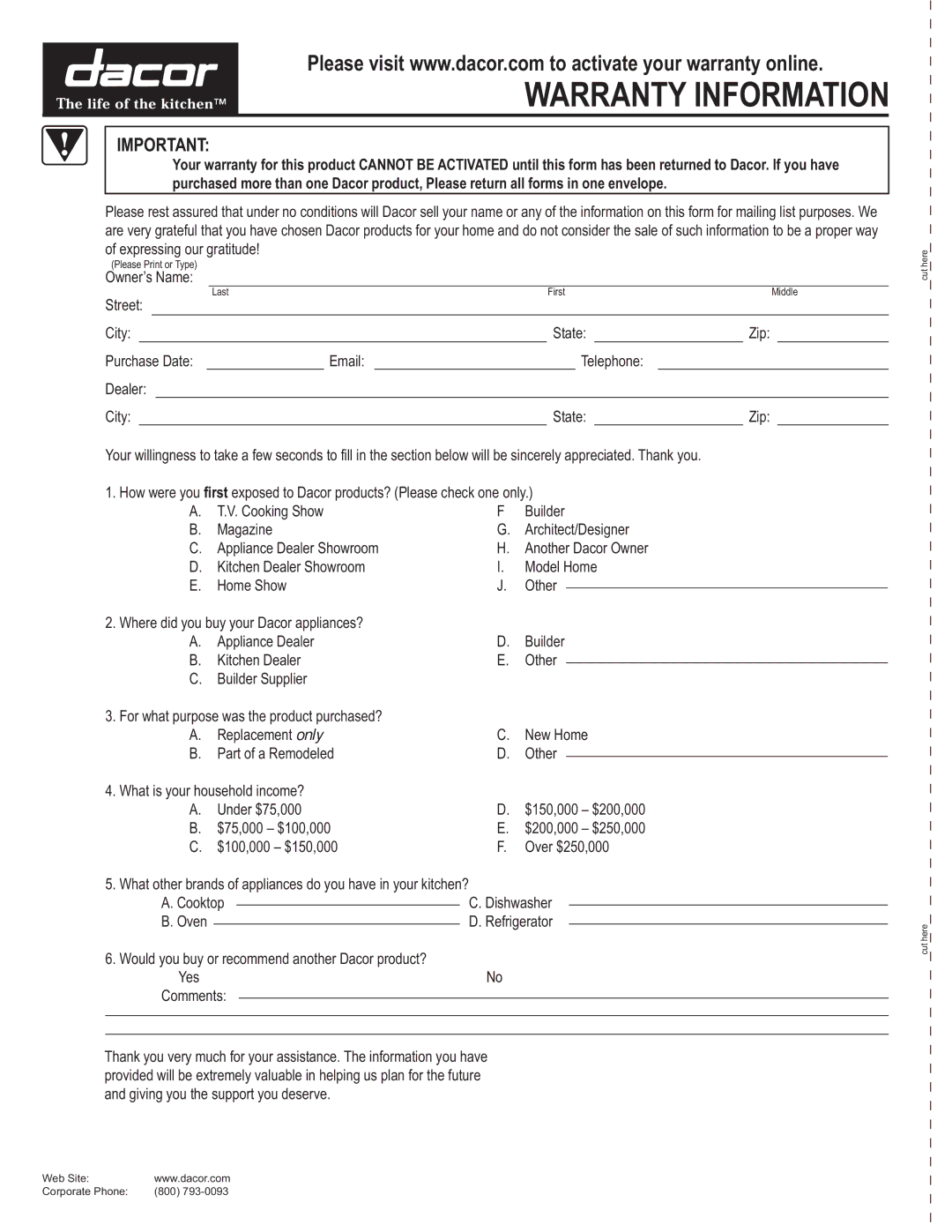 Dacor IF36, EF36 important safety instructions Warranty Information 