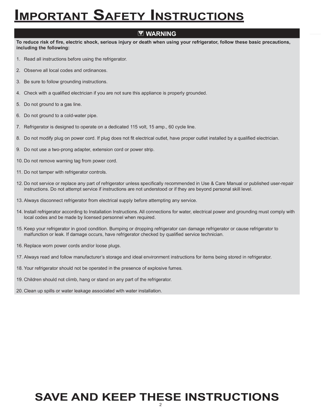 Dacor IF36, EF36 important safety instructions Save and Keep These Instructions 