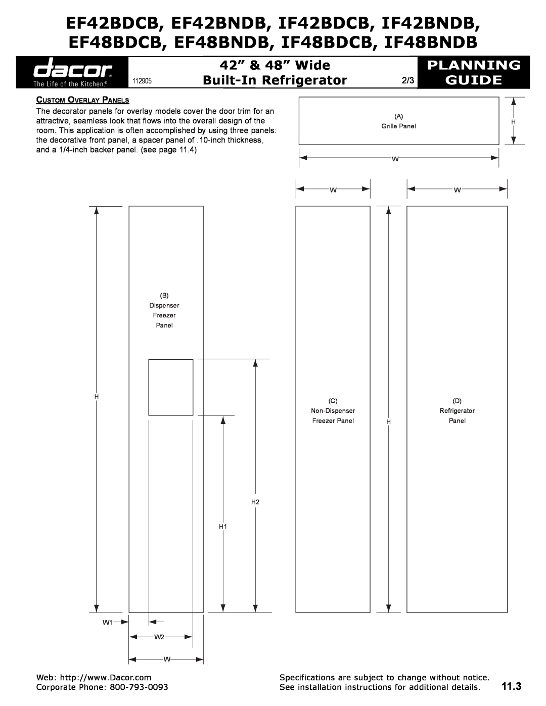 Dacor EF48BDCB, IF42BNDB, IF48BDCB, EF48BNDB, IF48BNDB, IF42BDCB 11.3, 42” & 48” Wide, Planning, Guide, Built-In Refrigerator 