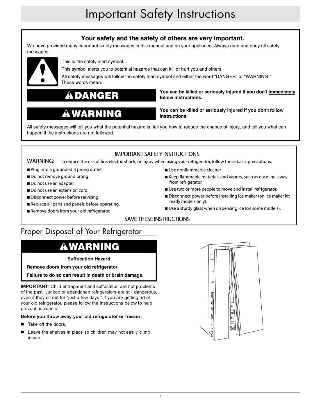 Dacor IF42NBOL, IF48NBOL, EF48NBSS, IF48DBOL, EF48DBSS Important Safety Instructions, Proper Disposal of Your Refrigerator 