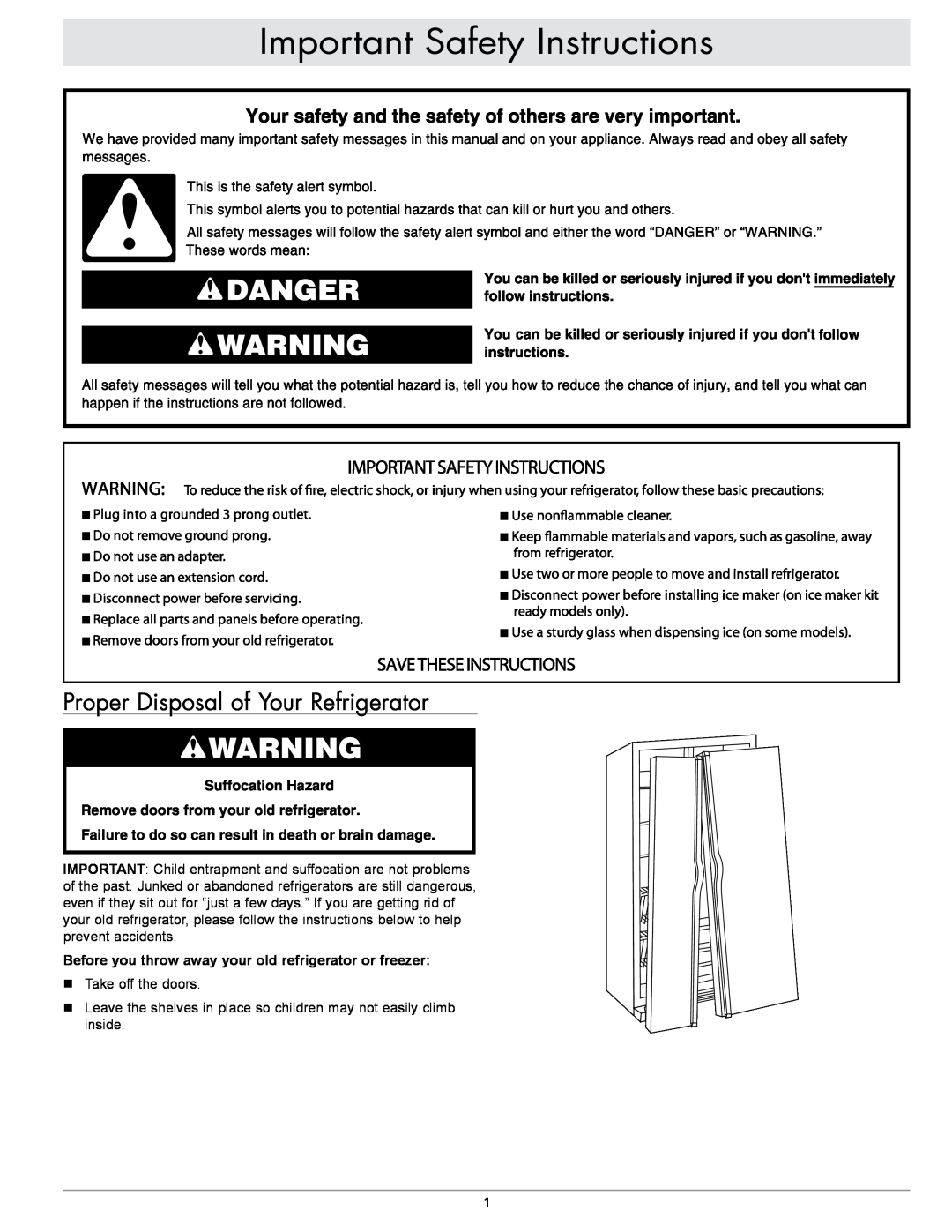 Dacor IF42NBOL, IF48NBOL, EF48NBSS, IF48DBOL, EF48DBSS Important Safety Instructions, Proper Disposal of Your Refrigerator 