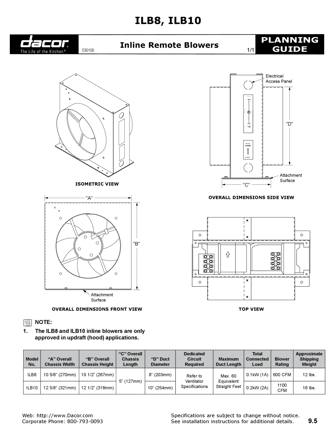 Dacor ILb10, ILb8 specifications ILB8, ILB10, Planning, Guide 