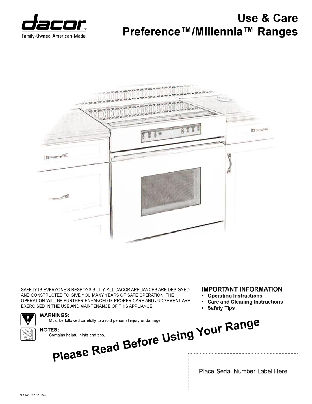 Dacor PreferenceTM, MillenniaTM manual Use & Care Preference/Millennia Ranges 