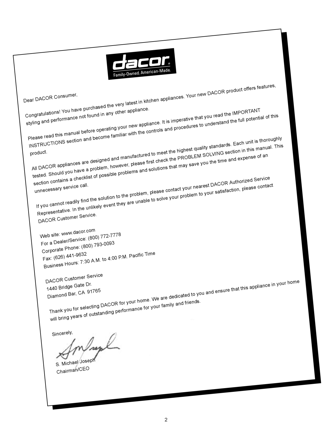 Dacor MillenniaTM, PreferenceTM manual Dacor 