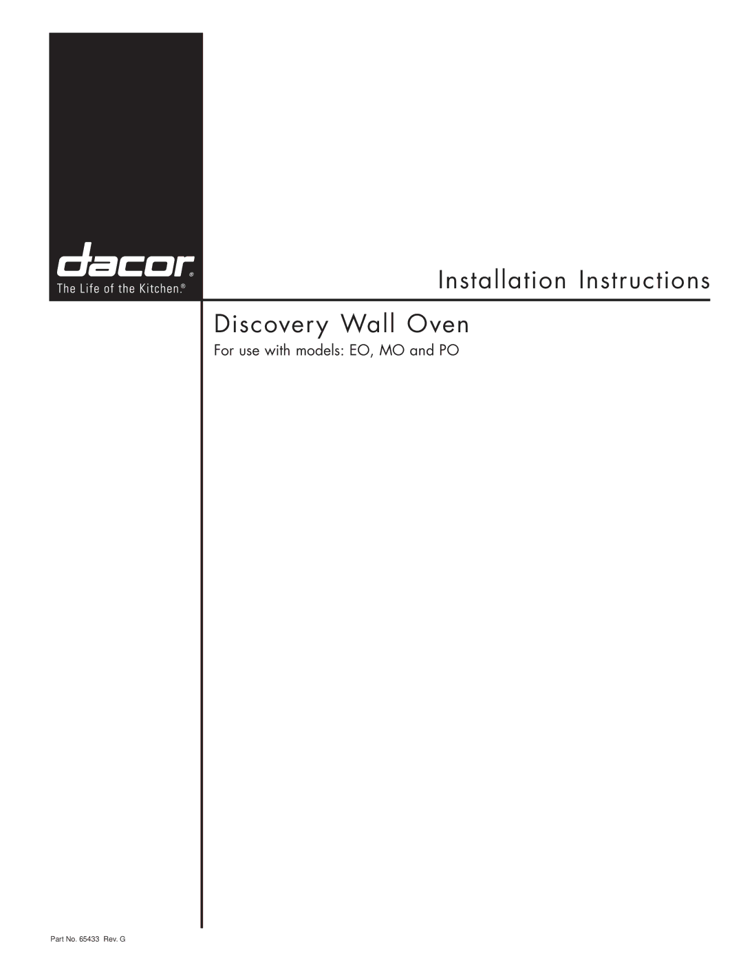 Dacor MO manual Installation Instructions Discovery Wall Oven 