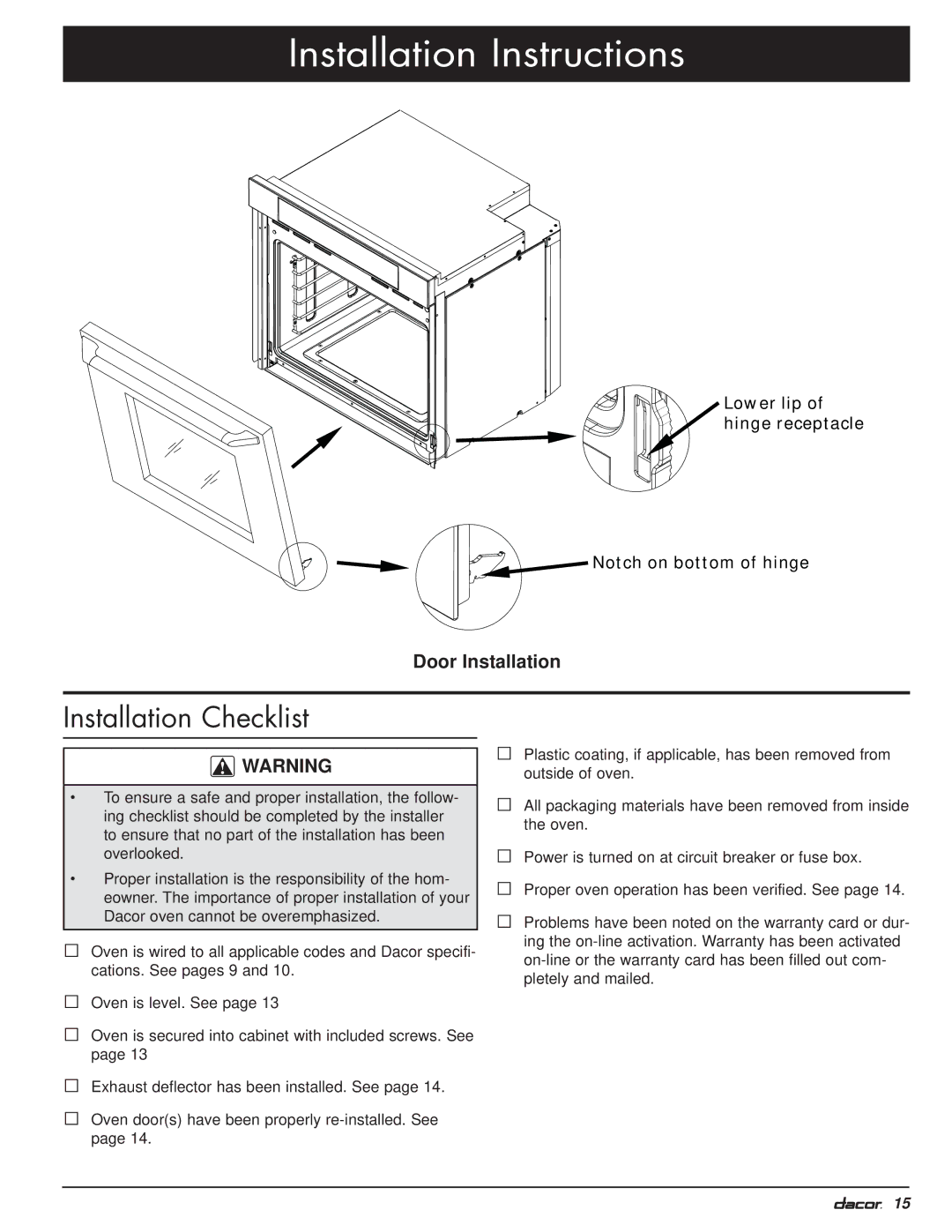 Dacor MO manual Installation Checklist 