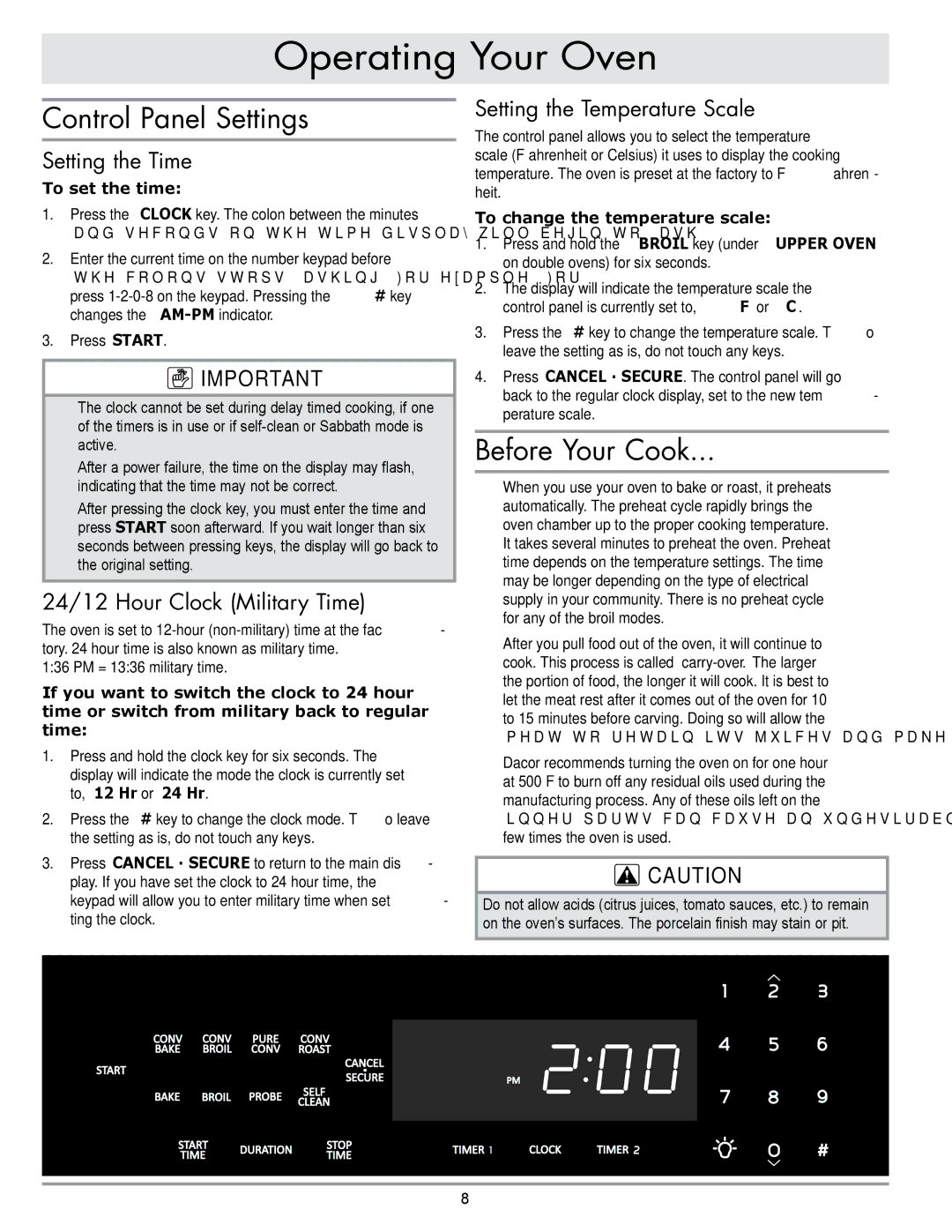 Dacor MORD230 manual Operating Your Oven, Control Panel Settings, Before Your Cook 