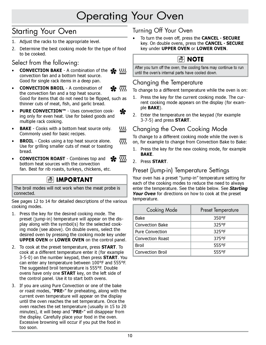 Dacor MORD230 manual Starting Your Oven 