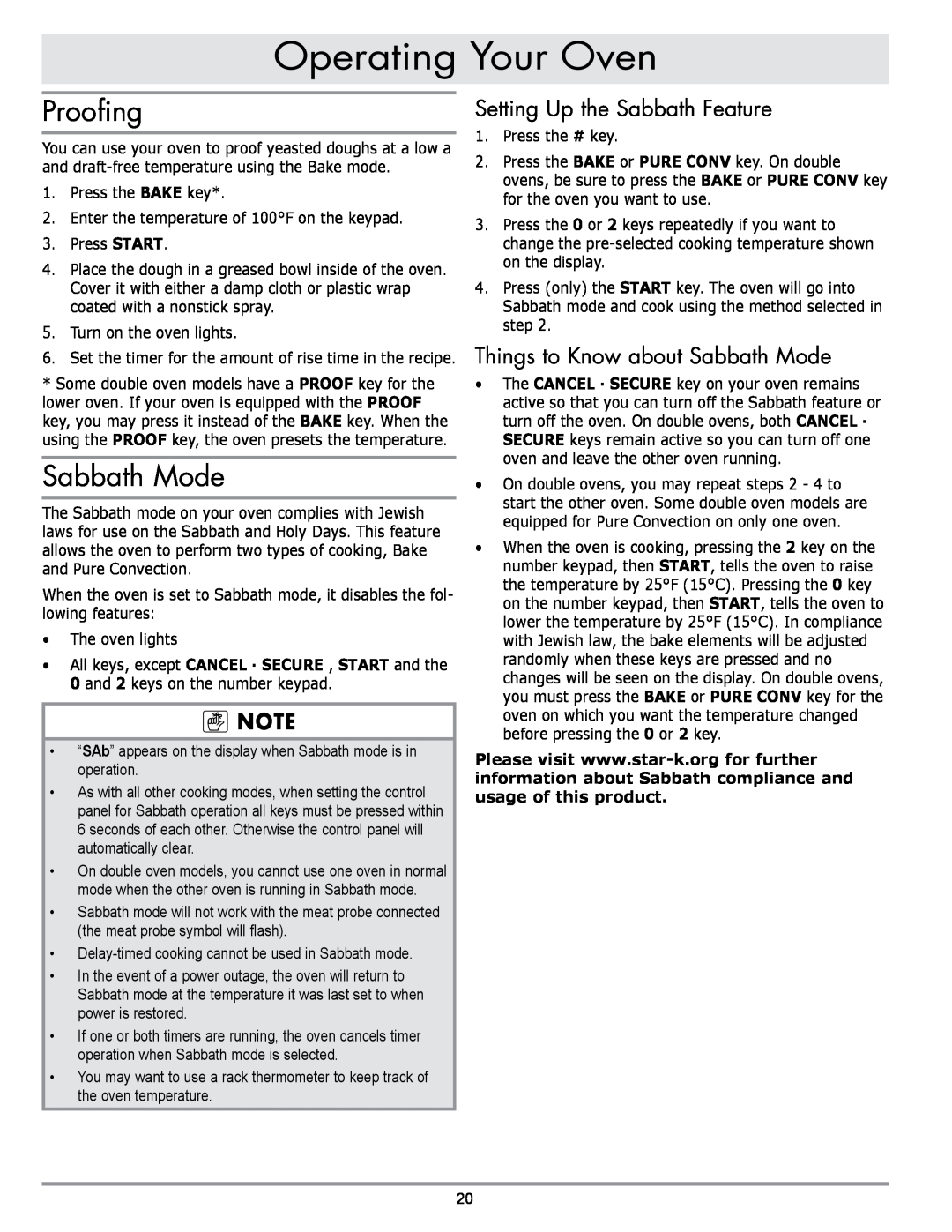 Dacor MORD230 manual Proofing, Setting Up the Sabbath Feature, Things to Know about Sabbath Mode, Operating Your Oven 