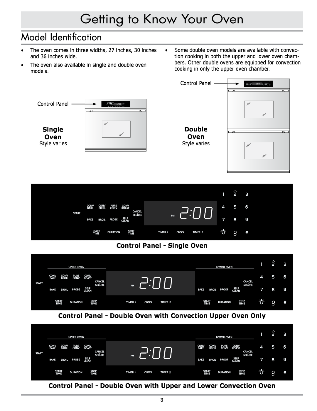 Dacor MORD230 manual Getting to Know Your Oven, Model Identification, Double, Control Panel - Single Oven 