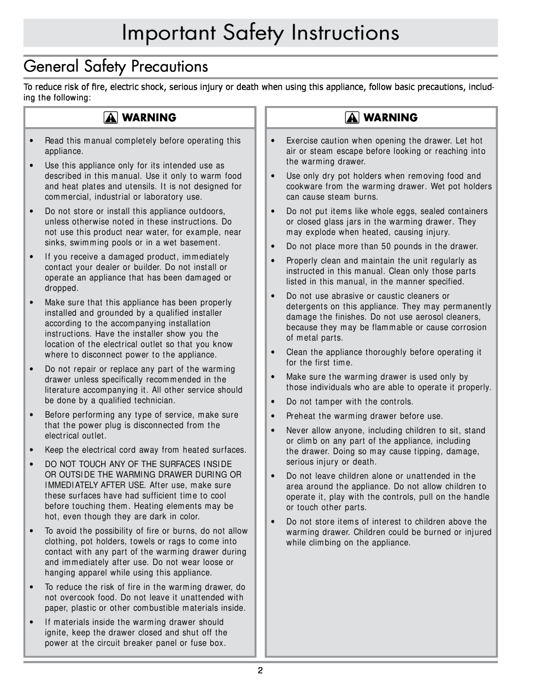 Dacor MRWD30, MRWD27 important safety instructions Important Safety Instructions, General Safety Precautions 