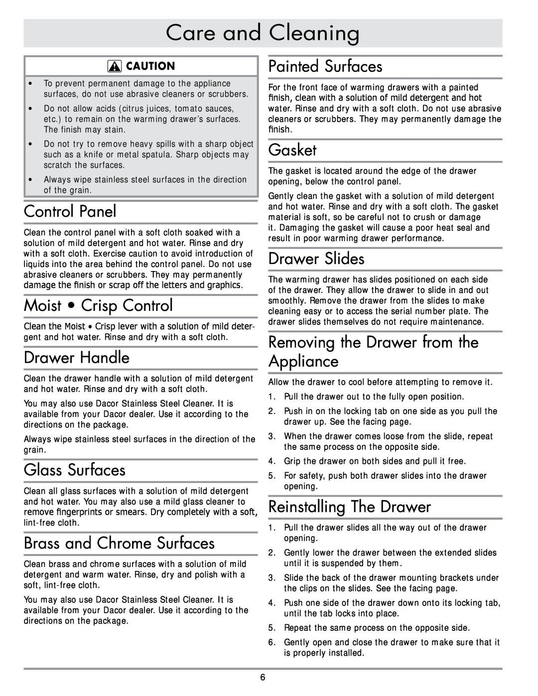 Dacor MRWD30, MRWD27 important safety instructions Care and Cleaning 