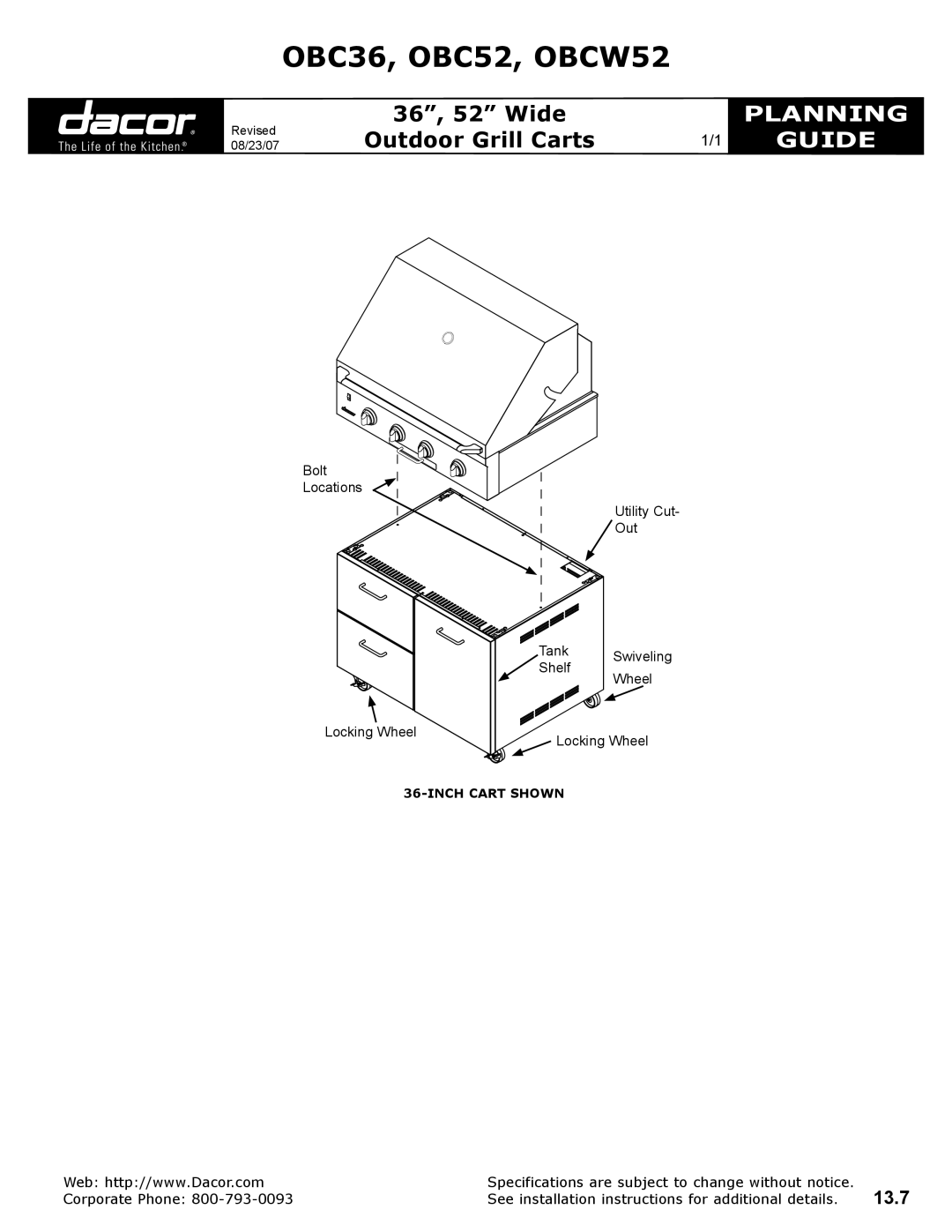 Dacor specifications OBC36, OBC52, OBCW52, Planning, Guide 