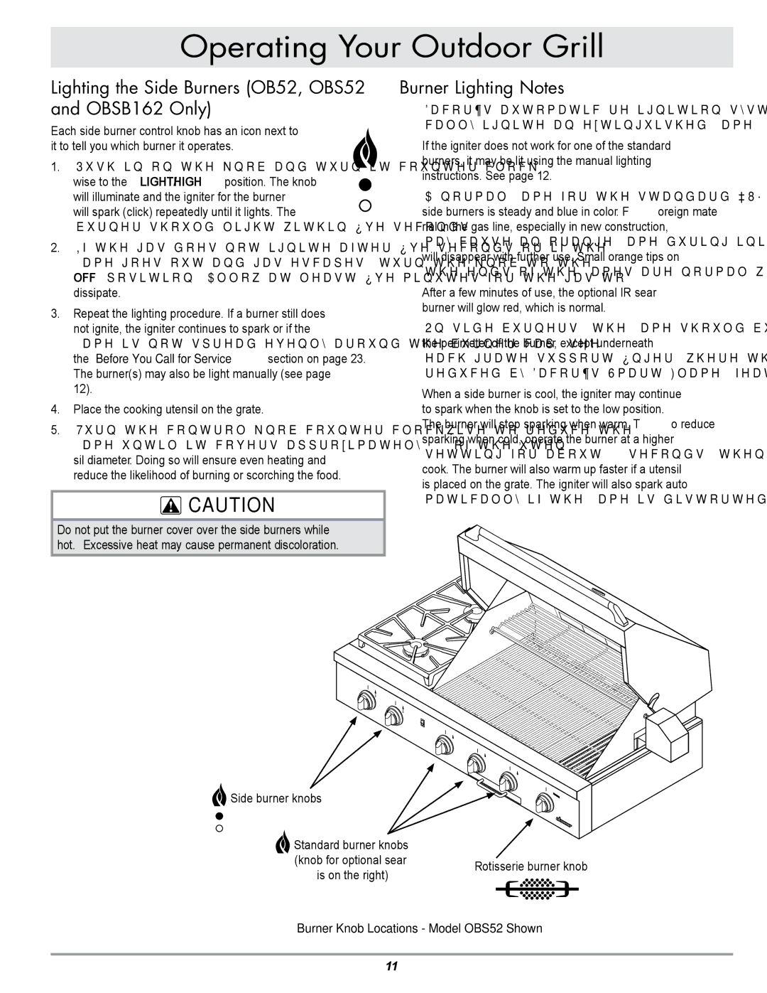 Dacor OBS36, OB36 specifications Lighting the Side Burners OB52, OBS52 and OBSB162 Only, Burner Lighting Notes 