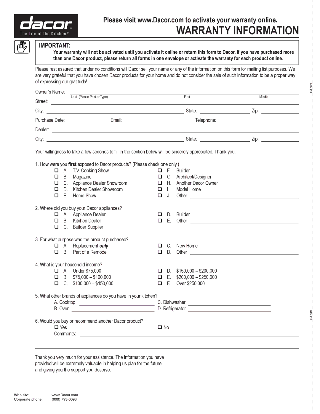 Dacor OF24RS, OF24LS manual Warranty Information 