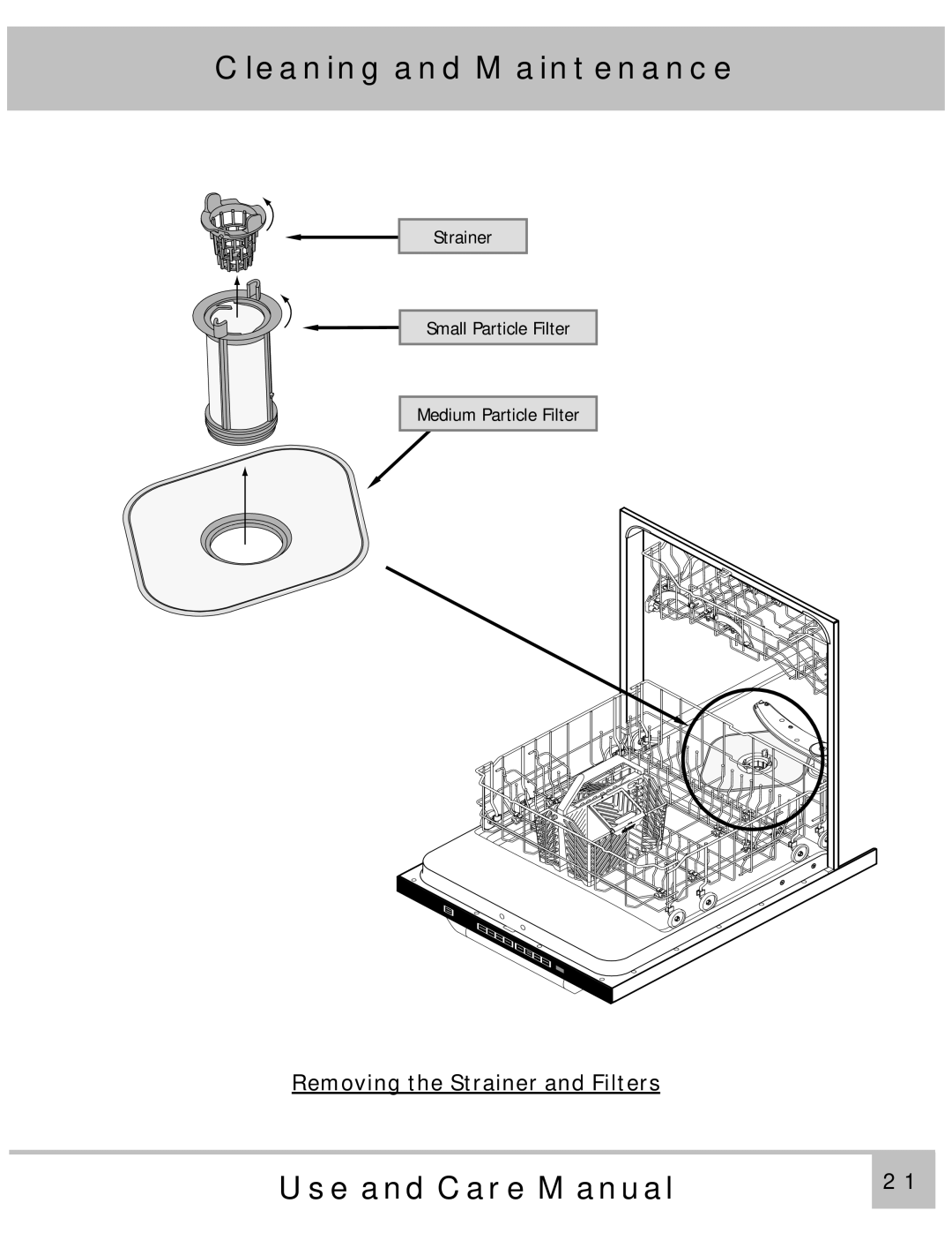 Dacor PD24TS, PD24GN, PD24SG, PD24BK, PD24BU, MDH24, ED24, PD24AG, MDV24, ID24 manual Removing the Strainer and Filters 