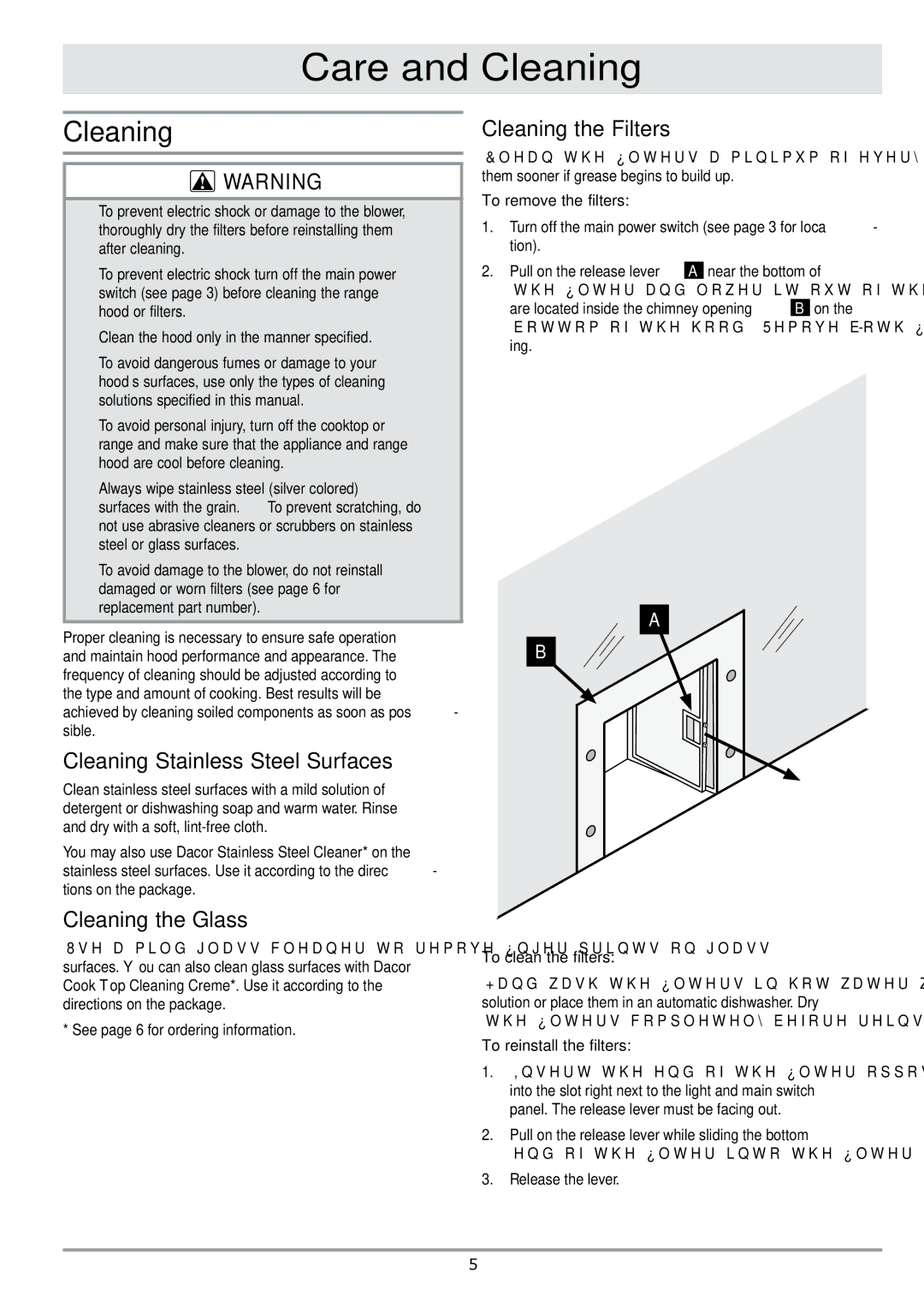 Dacor PHW30 Care and Cleaning, Cleaning Stainless Steel Surfaces, Cleaning the Glass, Cleaning the Filters 