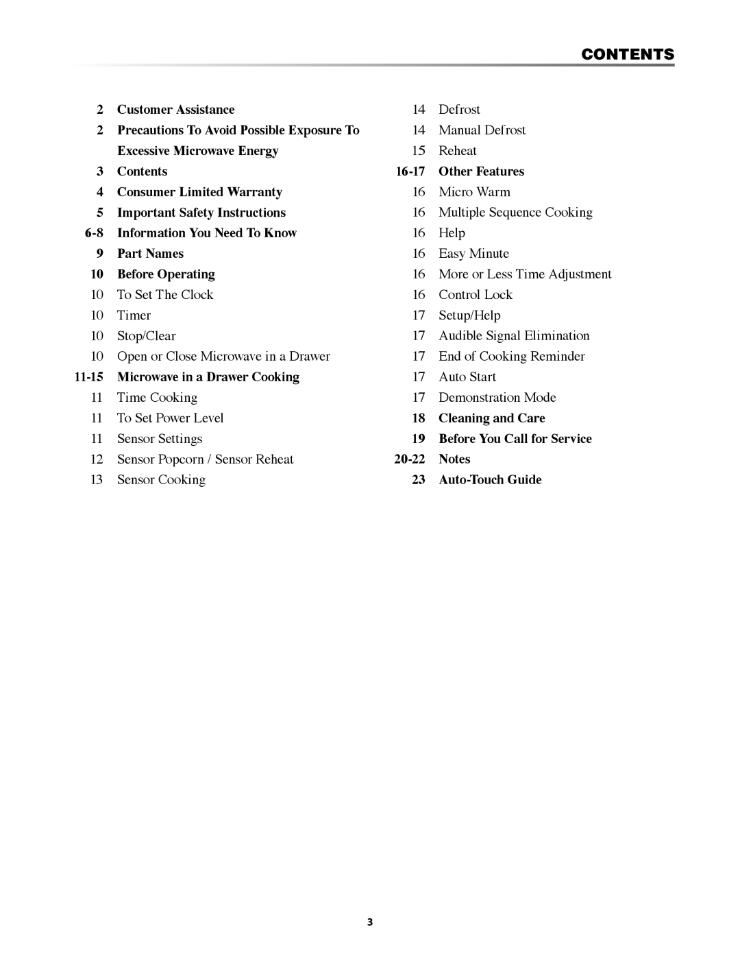 Dacor PMD30, MMDV30S, MMDH30S manual Contents 