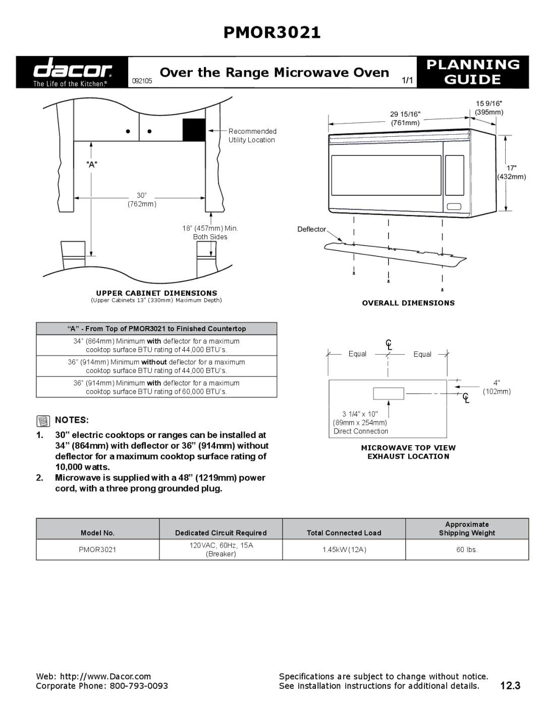 Dacor PMOR0321 specifications PMOR3021, Planning, Guide 