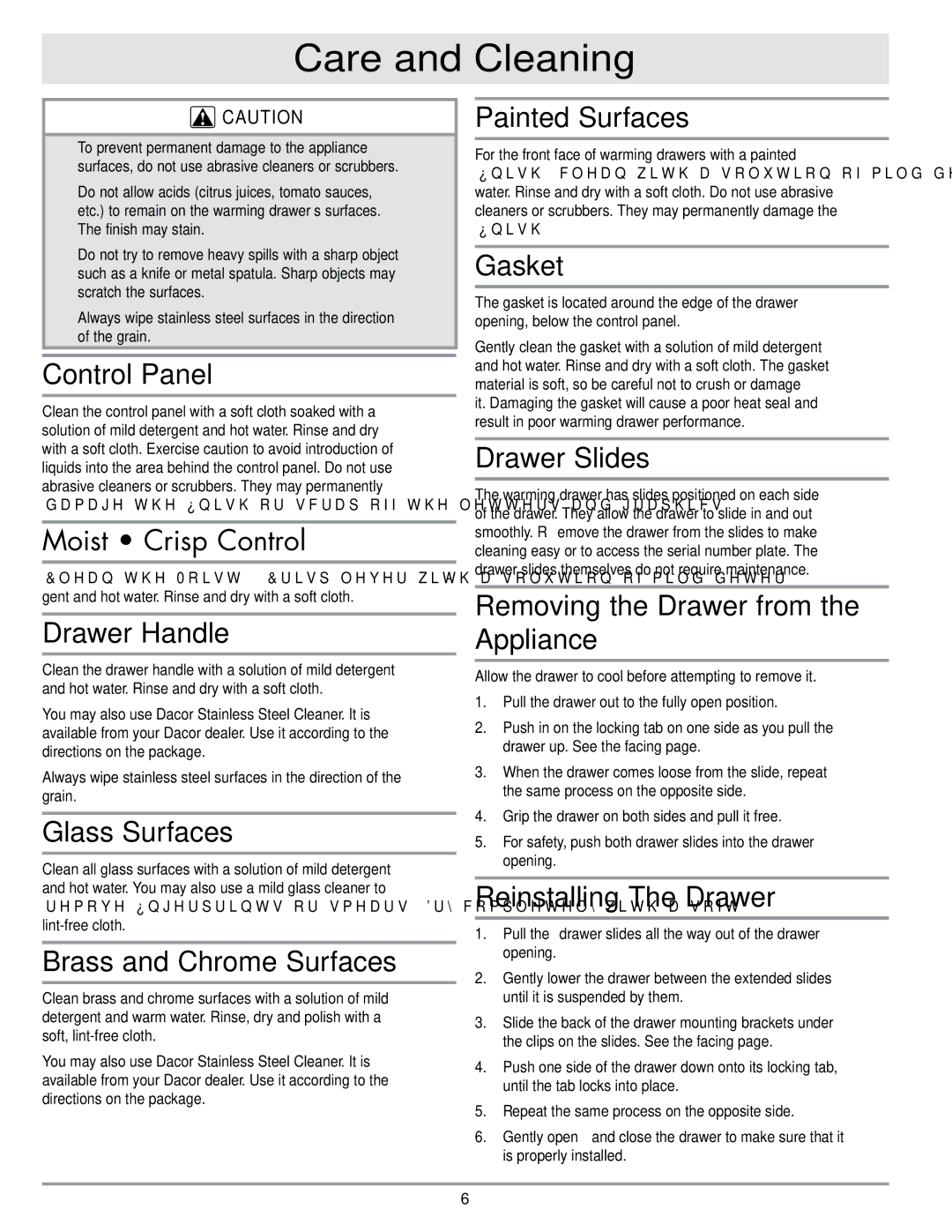 Dacor PWD30, PWD27 important safety instructions Care and Cleaning 