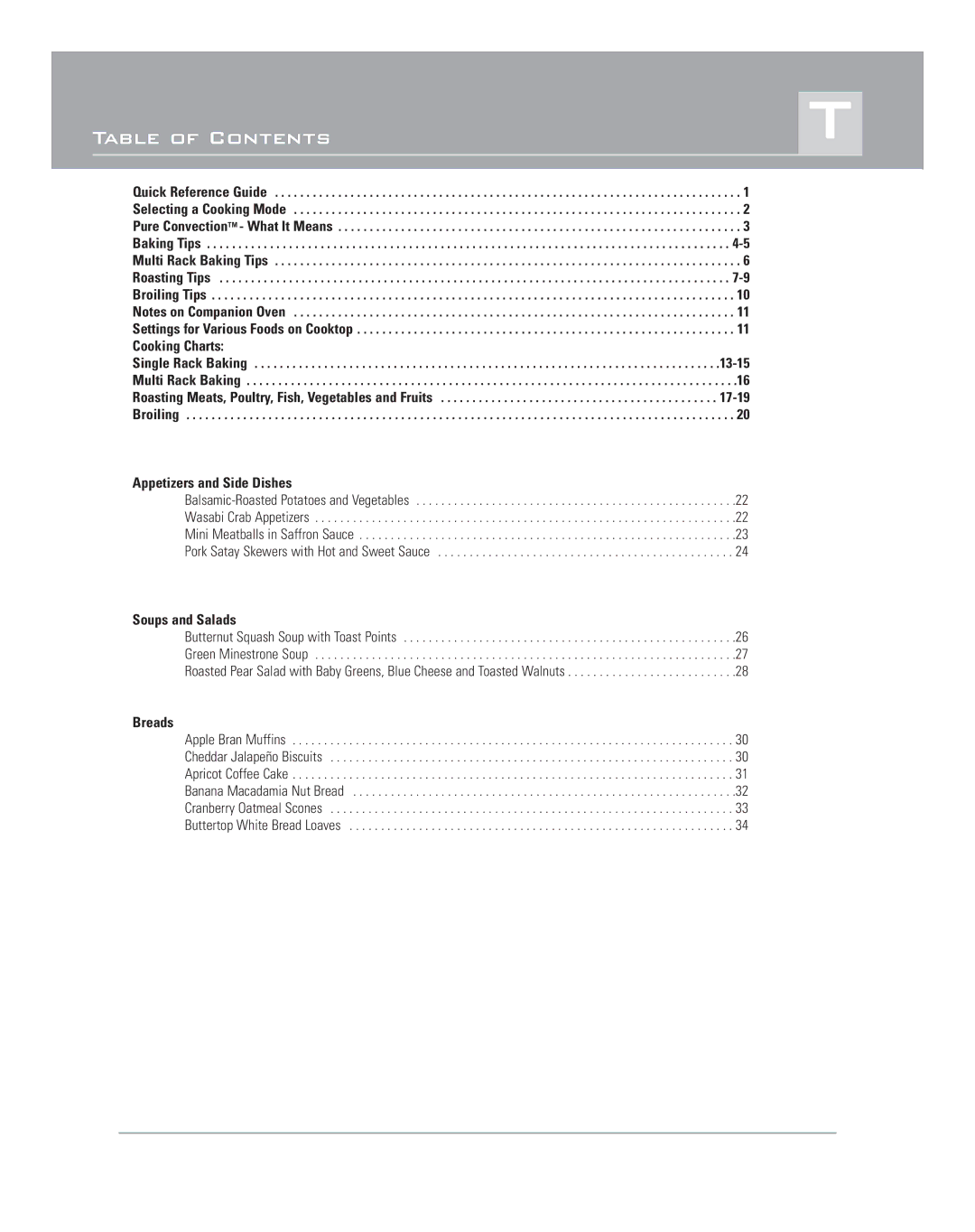 Dacor Range Cooking manual Table of Contents 