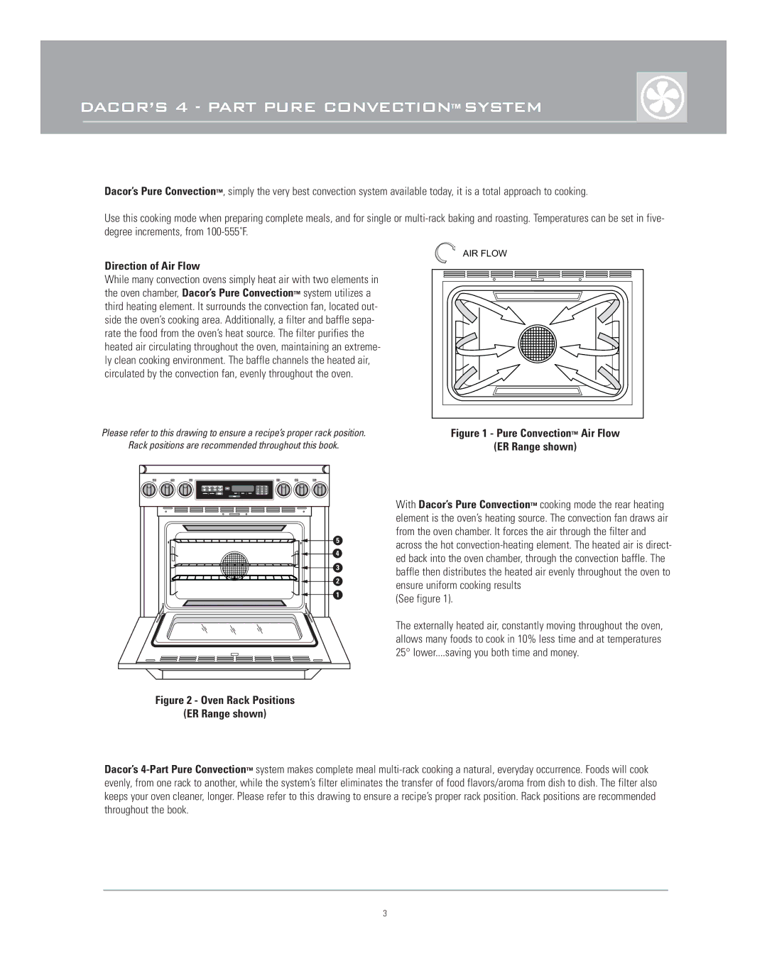 Dacor Range Cooking manual DACOR’S 4 Part Pure Convection System 