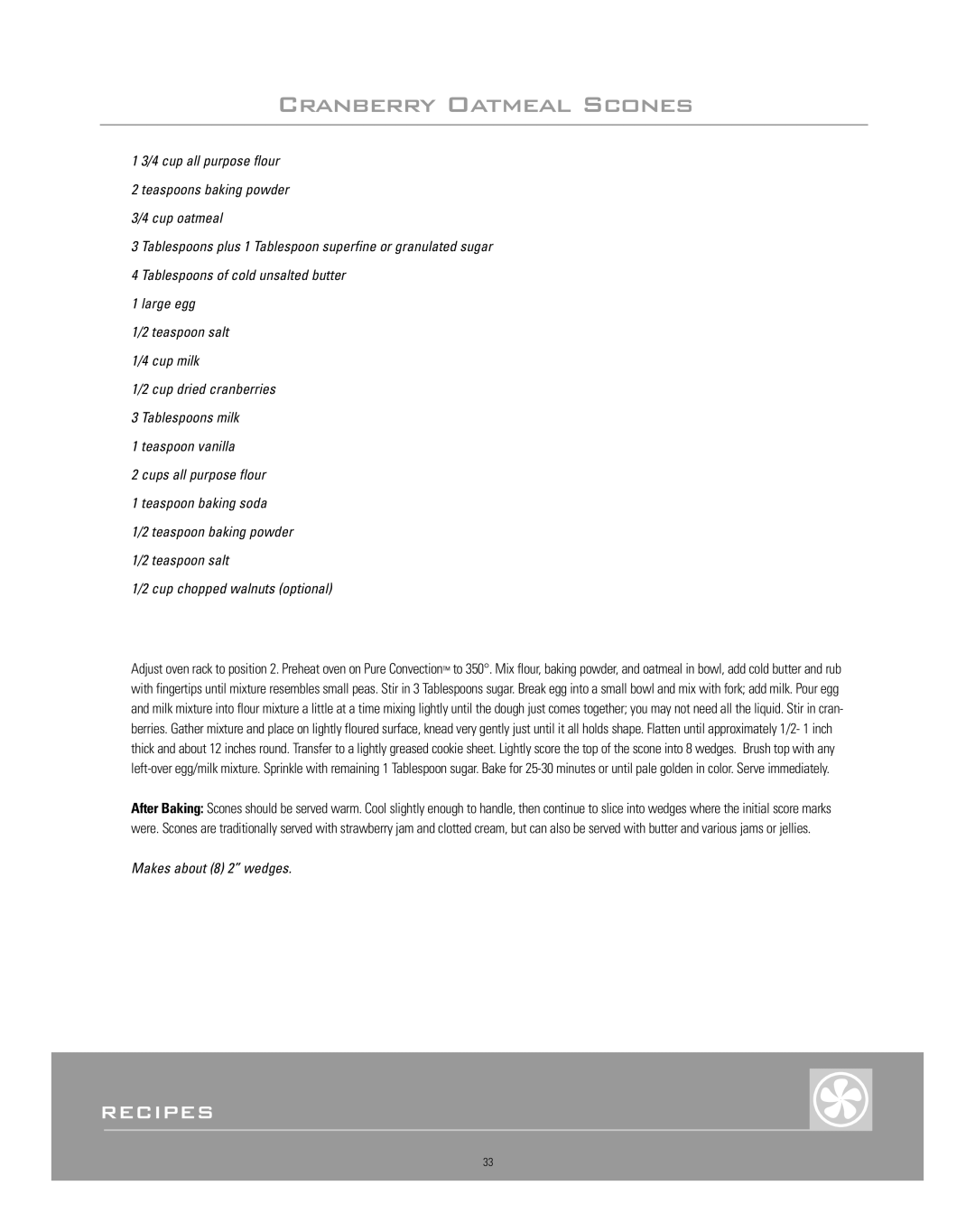 Dacor Range Cooking manual Cranberry Oatmeal Scones, Recipes 