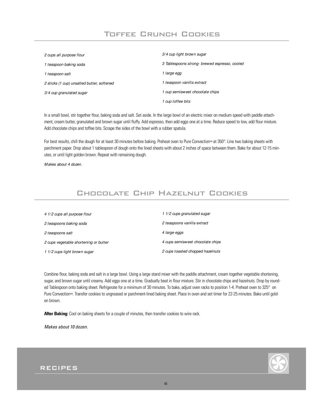 Dacor Range Cooking manual Toffee Crunch Cookies, Chocolate Chip Hazelnut Cookies, Recipes 