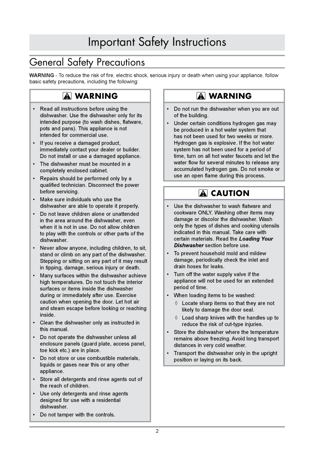 Dacor renaissance built-in dishwasher manual General Safety Precautions 