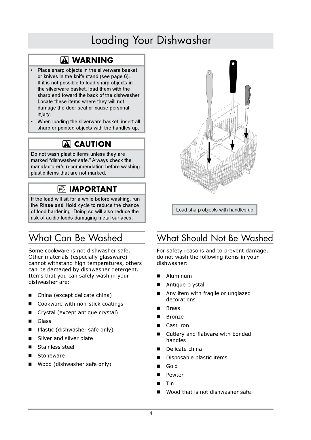 Dacor renaissance built-in dishwasher manual Loading Your Dishwasher, What Can Be Washed 