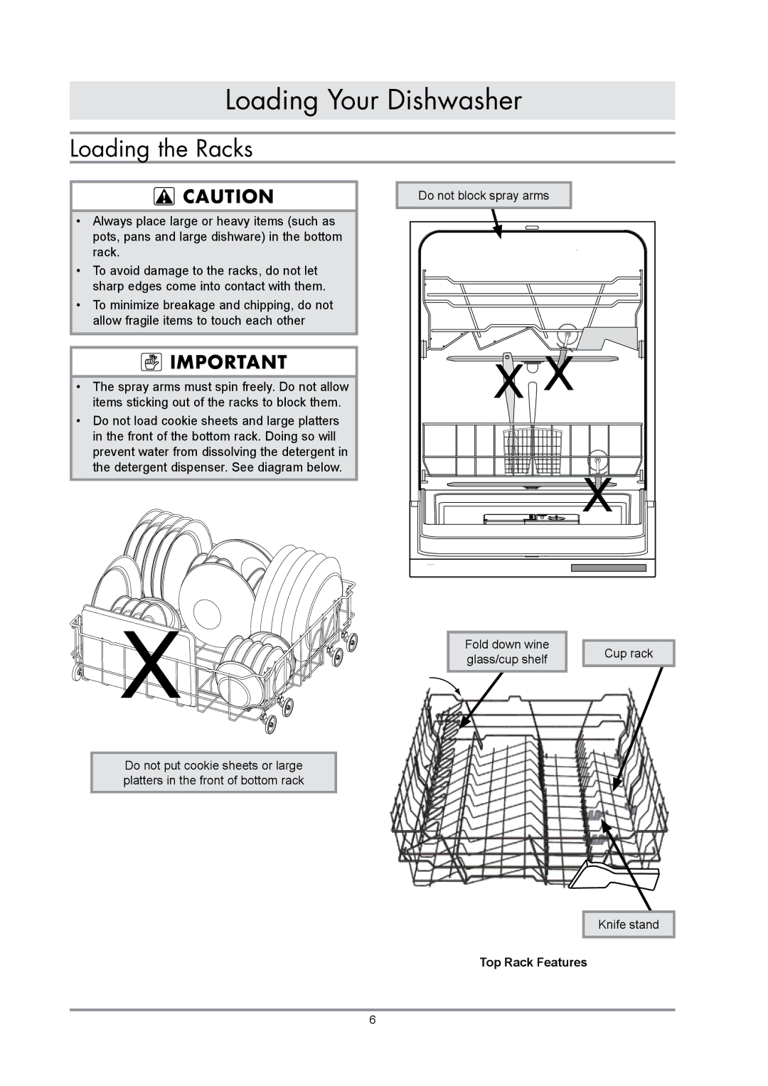 Dacor renaissance built-in dishwasher manual Loading the Racks, Top Rack Features 