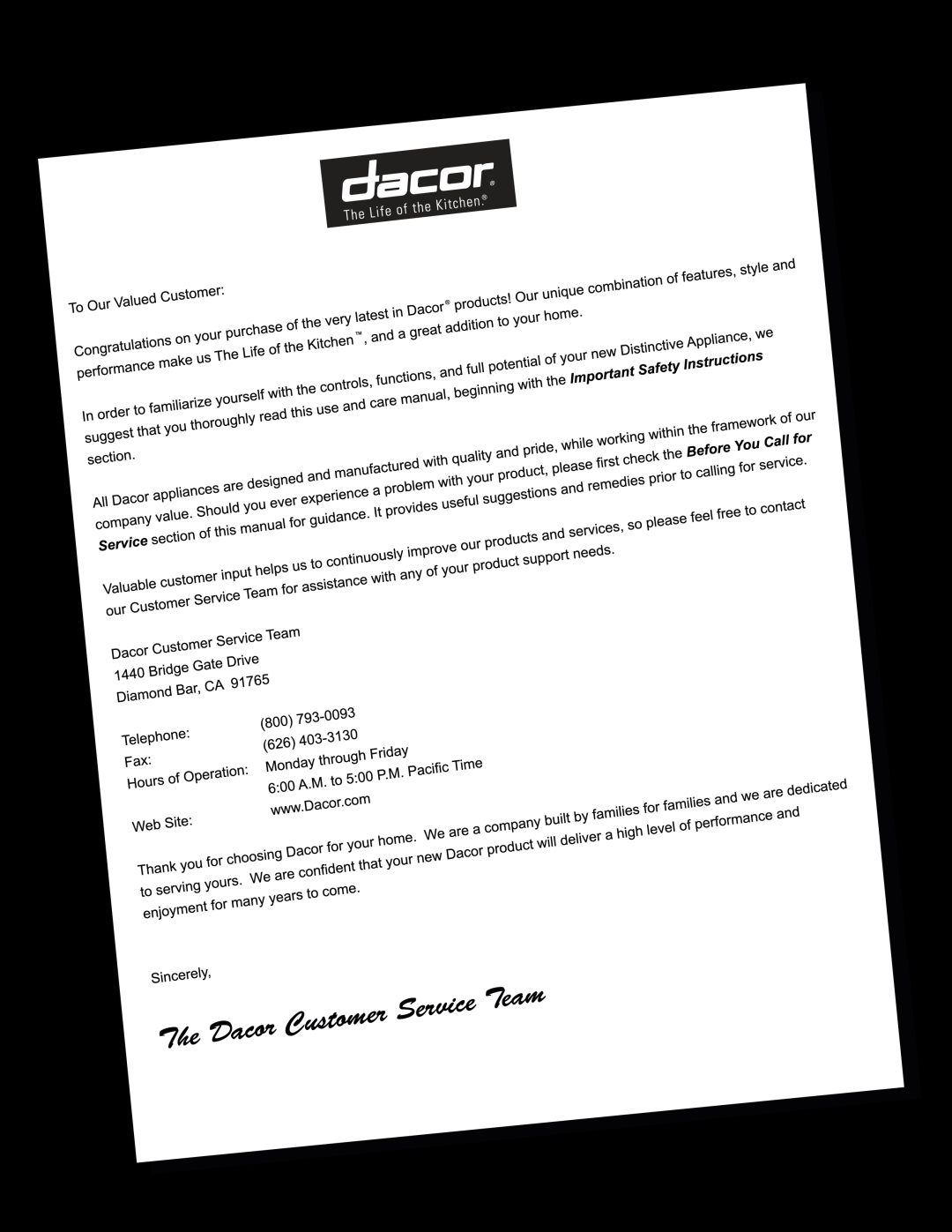 Dacor RGC365, RGC304 manual Dacor, all rights reserved 