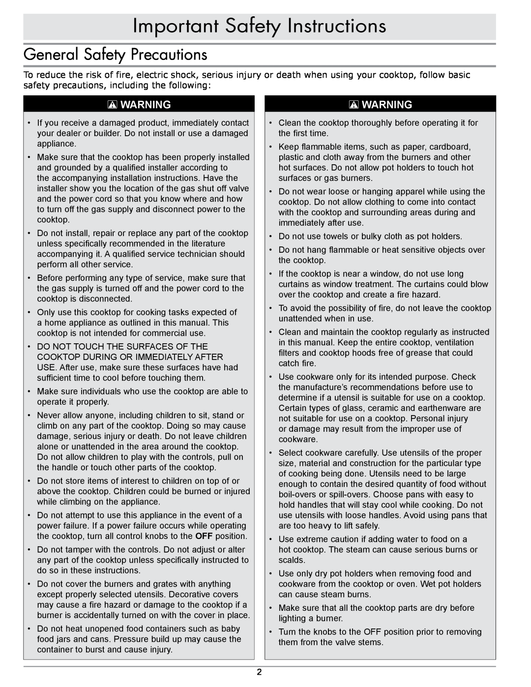 Dacor RGC365, RGC304 manual General Safety Precautions, Important Safety Instructions 