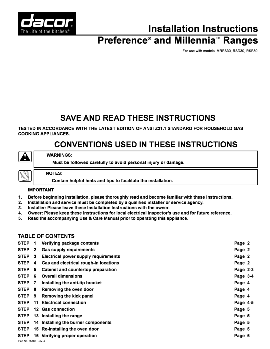 Dacor RSE30 installation instructions save and read these instructions, Conventions Used In These Instructions, Review 