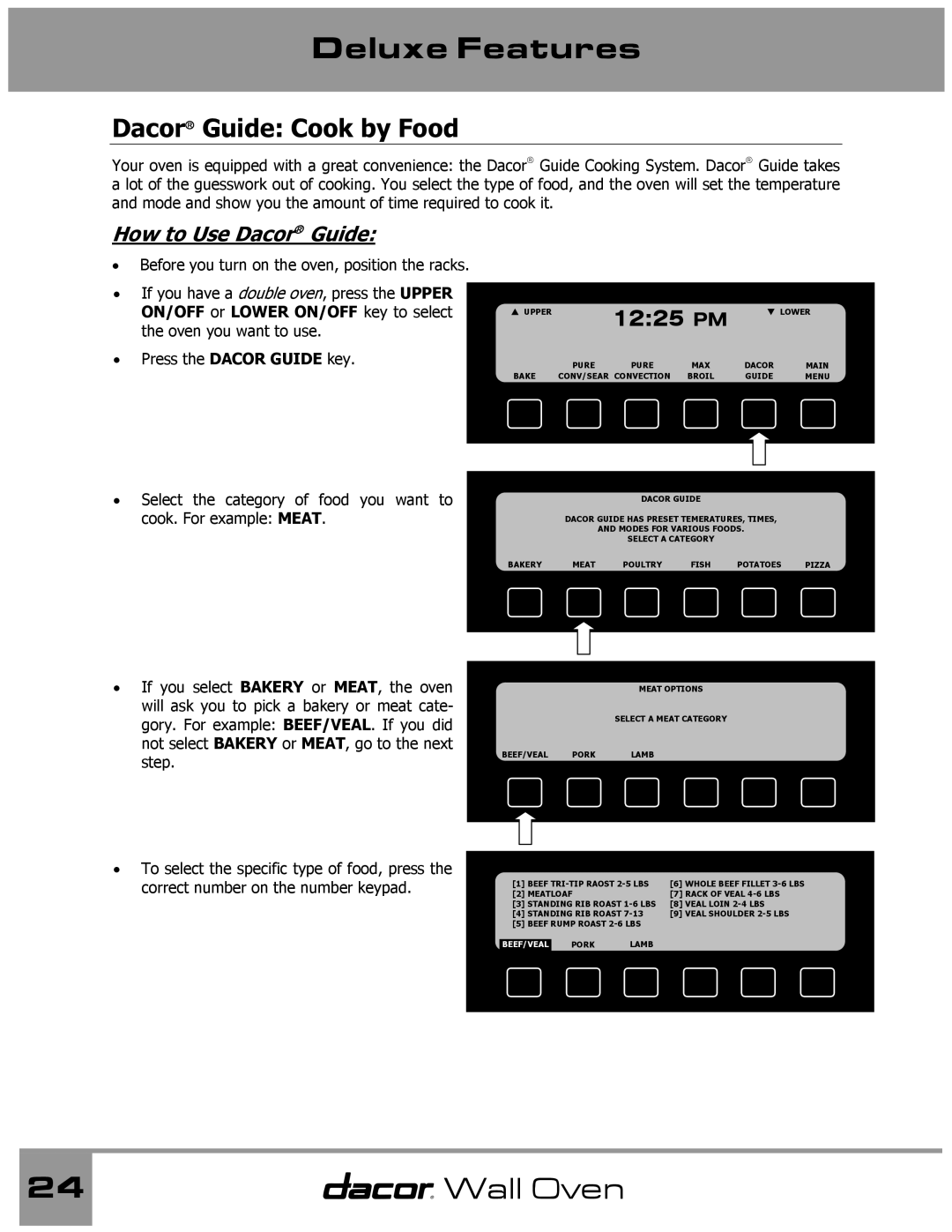 Dacor Wall Oven manual Dacor Guide Cook by Food, How to Use Dacor Guide 