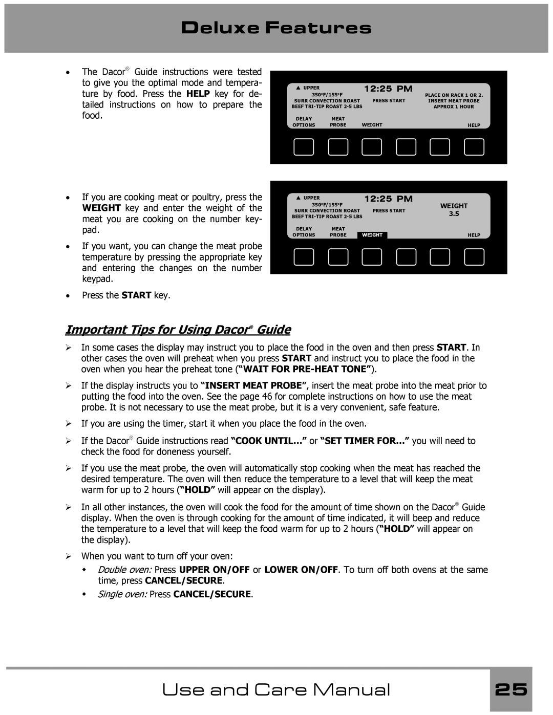 Dacor Wall Oven manual Important Tips for Using Dacor Guide, 1225 PM 