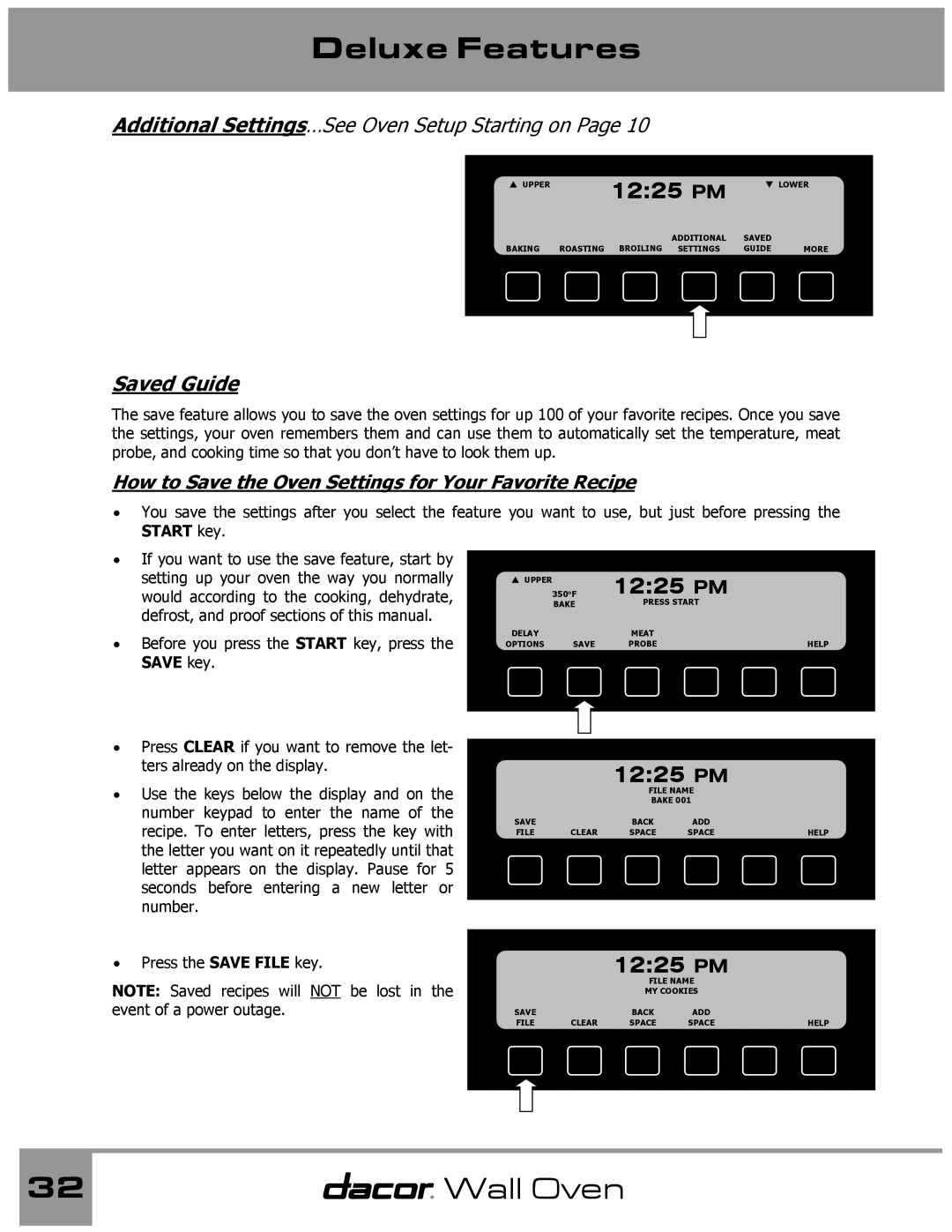 Dacor Wall Oven manual Saved Guide, How to Save the Oven Settings for Your Favorite Recipe 