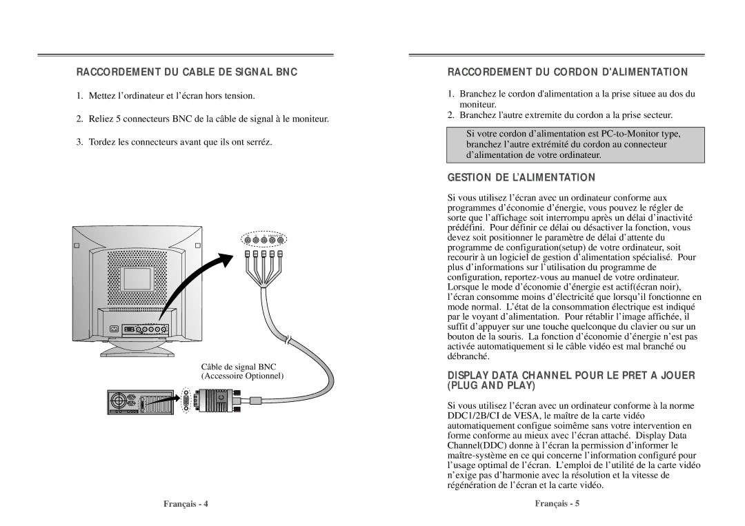 Daewoo 103FH manual Raccordement DU Cable DE Signal BNC 