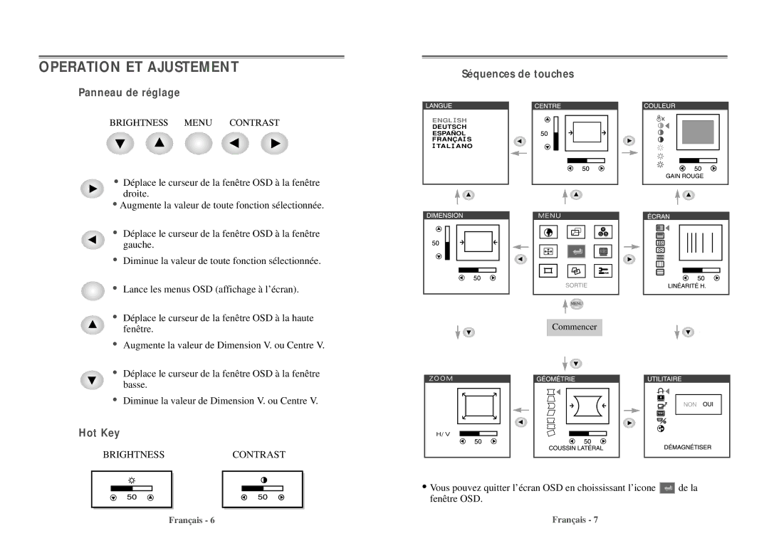 Daewoo 103FH manual Operation ET Ajustement 