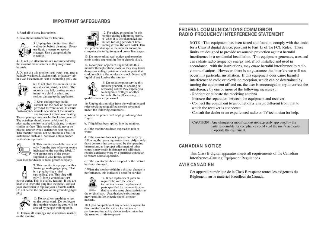 Daewoo 103FH manual Important Safeguards 