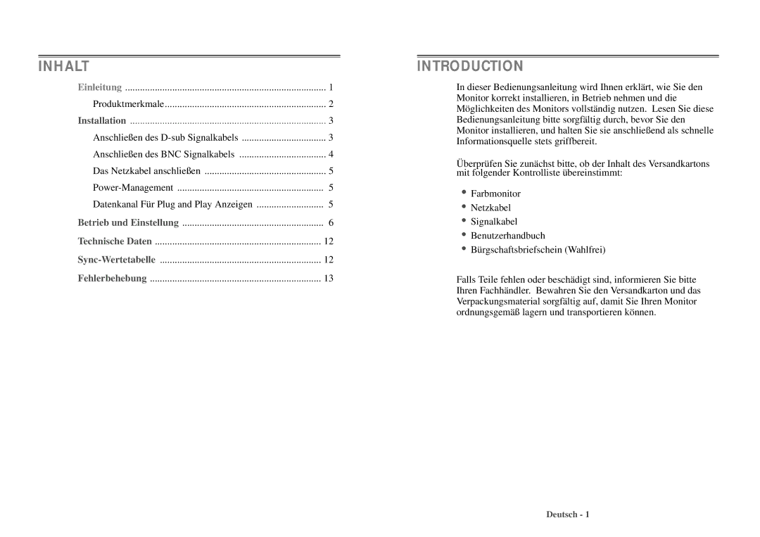 Daewoo 103FH manual Inhalt 