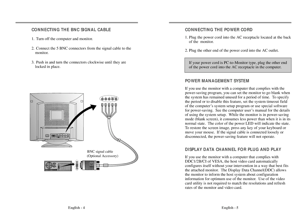 Daewoo 103FH manual Connecting the BNC Signal Cable 