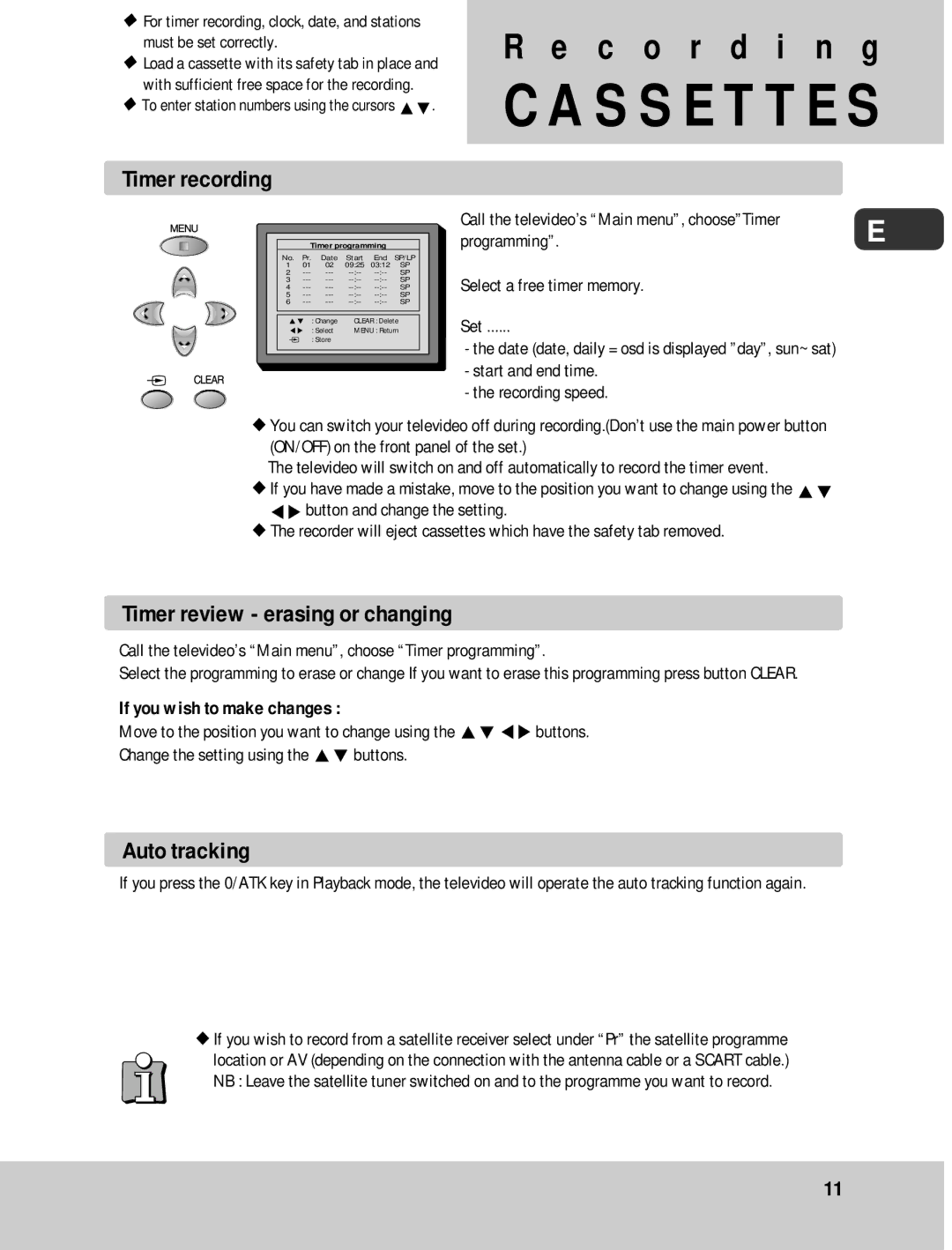 Daewoo 14H1N, 20H1N 14H1T, 20H1T 14H2N, 20H2N 14H2T, 20H2T Timer recording, Timer review erasing or changing 