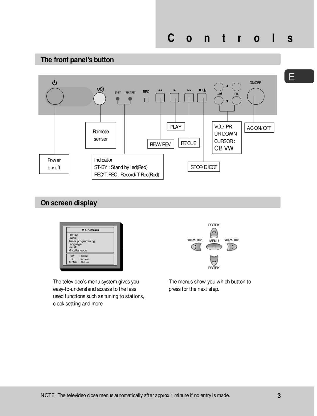 Daewoo 14H1N, 20H1N 14H1T, 20H1T 14H2N, 20H2N 14H2T, 20H2T instruction manual Front panel’s button, On screen display 