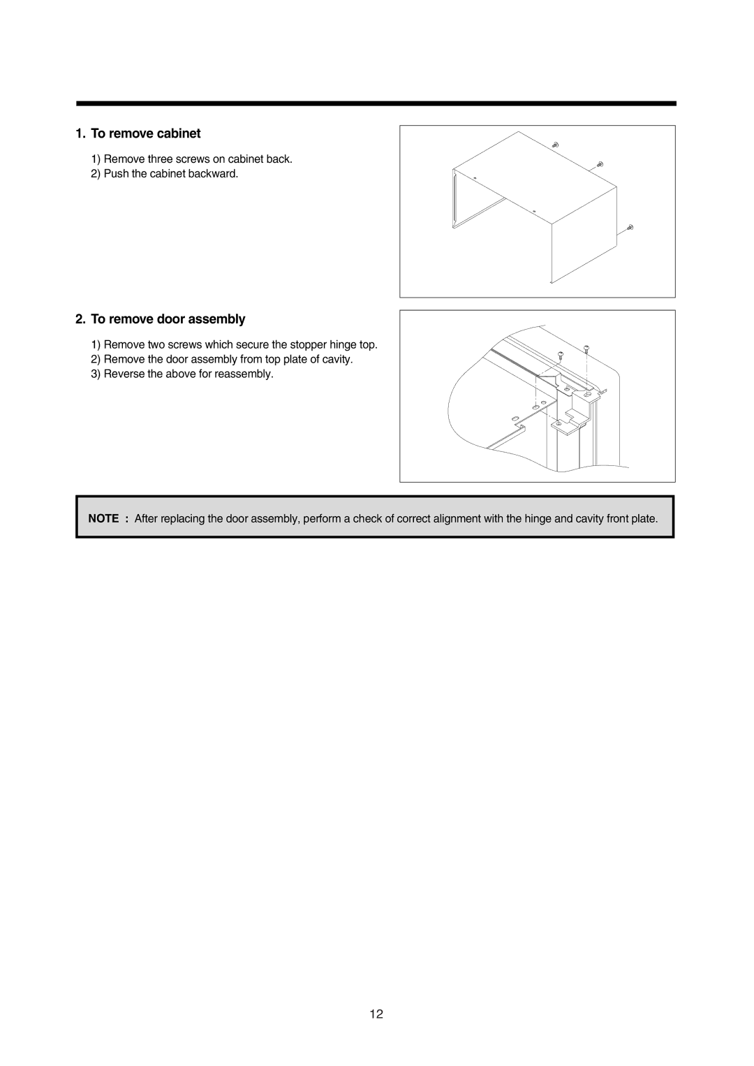 Daewoo 181GOA0A manual To remove cabinet, To remove door assembly 