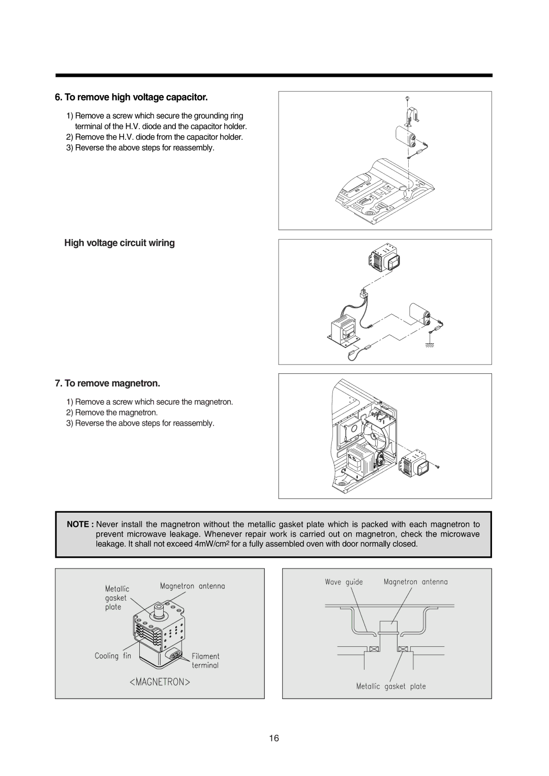 Daewoo 181GOA0A manual To remove high voltage capacitor, High voltage circuit wiring To remove magnetron 